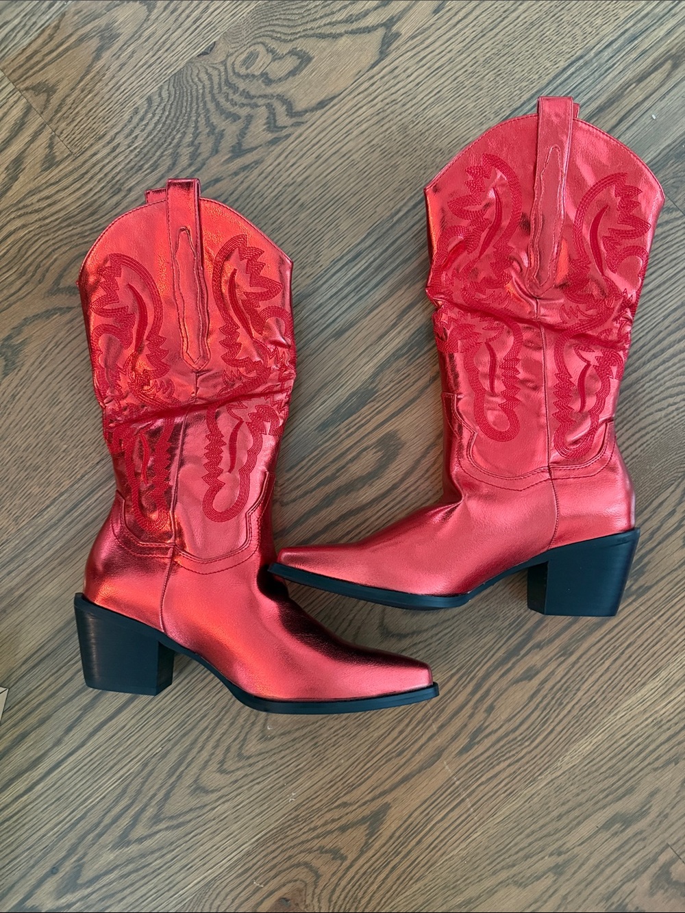 Metallic Red Western Cowboy Boots for Women